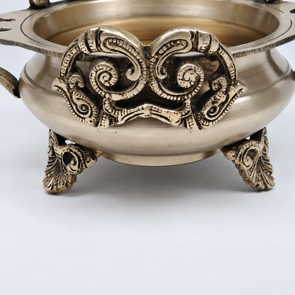 Brassaura® Ganesha Urli with Decorative Backrest and Antique Finish | Pure Superfine Brass Handcrafted Murti | Brass Statue for Home Temple, Pooja Room | Height 7.5 Inches | Weight 1.52 Kgs