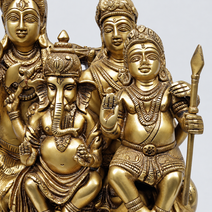 Brassaura® Shiva Family Seated Idol with Golden Finish | Pure Superfine Brass Handcrafted Murti | Brass Statue for Home Temple, Pooja Room | Height 12 Inches | Weight 8.9 Kgs