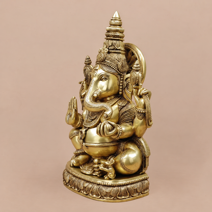 Brassaura® Ganesha Seated Blessing Idol with Antique Golden Finish | Pure Superfine Brass Handcrafted Murti | Brass Statue for Home Temple, Pooja Room | Height 20 Inches | Weight 24 Kgs