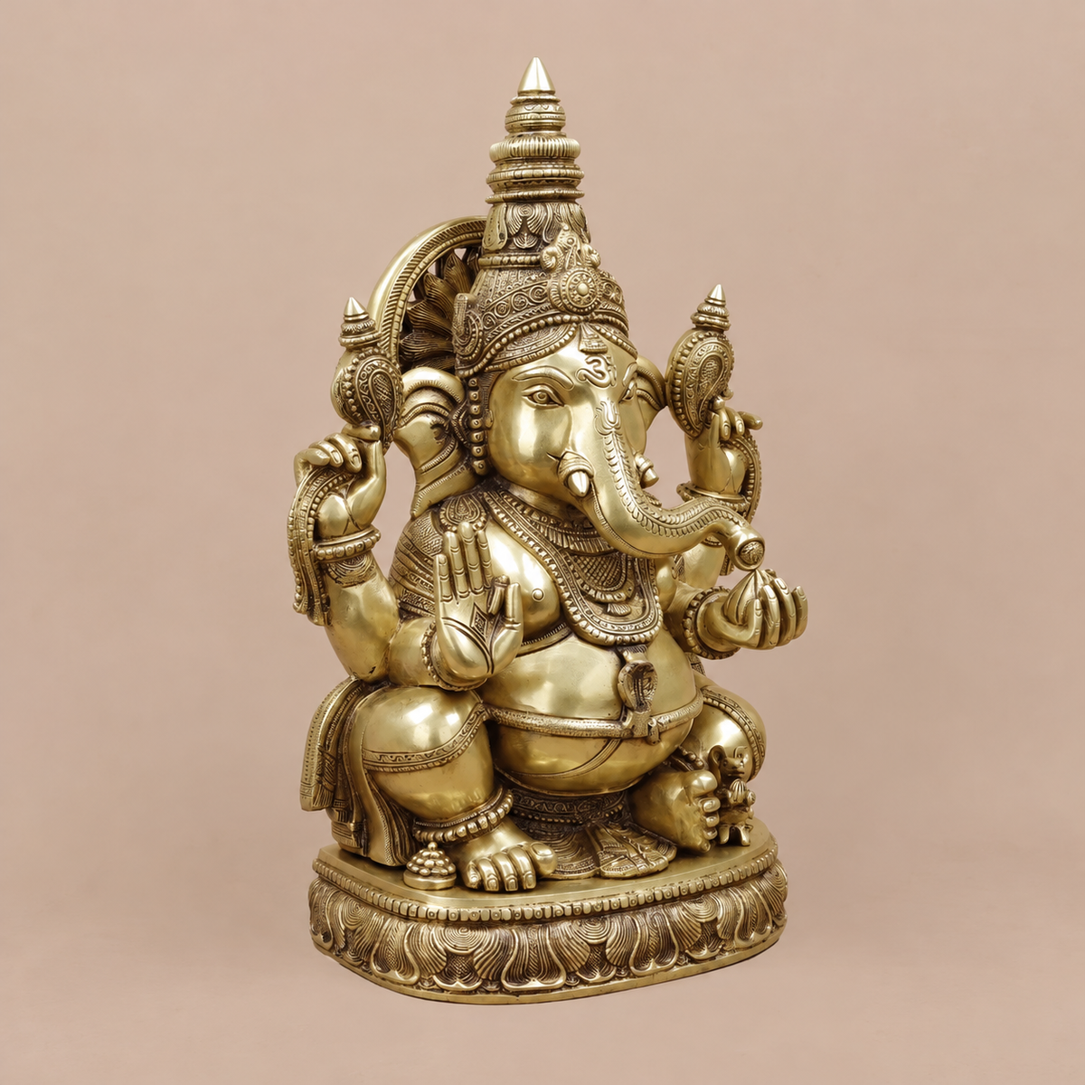 Brassaura® Ganesha Seated Blessing Idol with Antique Golden Finish | Pure Superfine Brass Handcrafted Murti | Brass Statue for Home Temple, Pooja Room | Height 20 Inches | Weight 24 Kgs