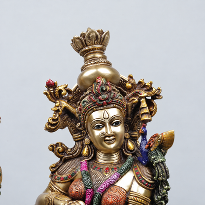 Brassaura® Radha Krishna Standing Idol Pair with Multi-Color Finish | Pure Superfine Brass Handcrafted Murti | Brass Statue for Home Temple, Pooja Room | Height 29.5 Inches | Weight 39.94 Kgs