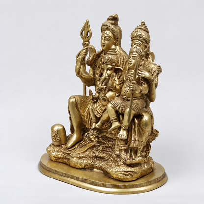 Brassaura® Shiva Family Seated Idol with Golden Finish | Pure Superfine Brass Handcrafted Murti | Brass Statue for Home Temple, Pooja Room | Height 12 Inches | Weight 8.9 Kgs