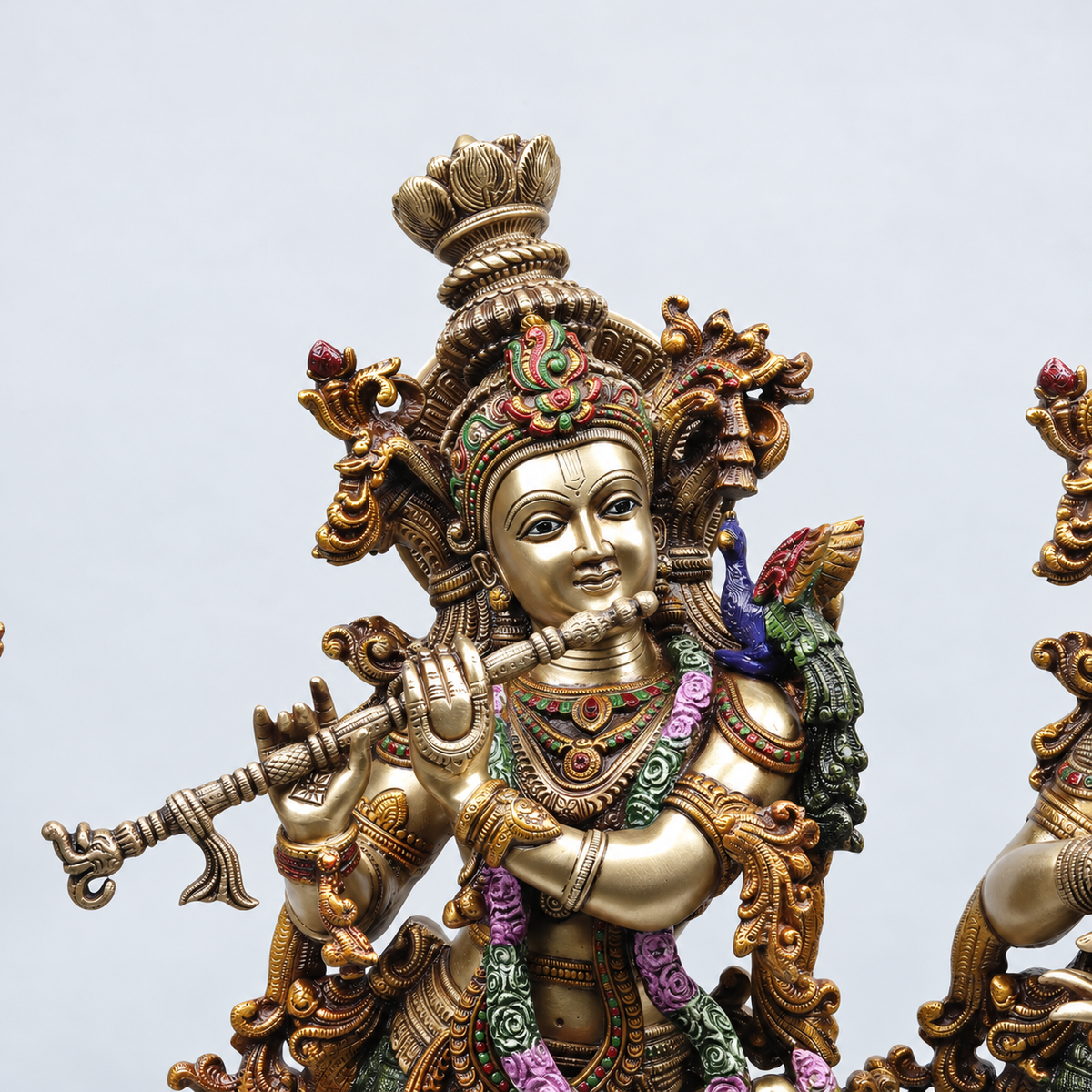 Brassaura® Radha Krishna Standing Idol Pair with Multi-Color Finish | Pure Superfine Brass Handcrafted Murti | Brass Statue for Home Temple, Pooja Room | Height 29.5 Inches | Weight 39.94 Kgs