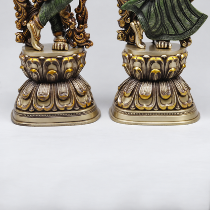 Brassaura® Radha Krishna Standing Idol Pair with Multi-Color Finish | Pure Superfine Brass Handcrafted Murti | Brass Statue for Home Temple, Pooja Room | Height 29.5 Inches | Weight 39.94 Kgs