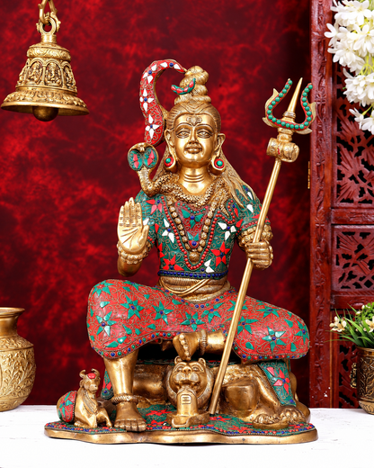 Brassaura® Lord Shiva Seated Idol  | Pure Superfine Brass Handcrafted Murti | Brass Statue for Home Temple, Pooja Room | Height 18 Inches | Weight 18 Kgs
