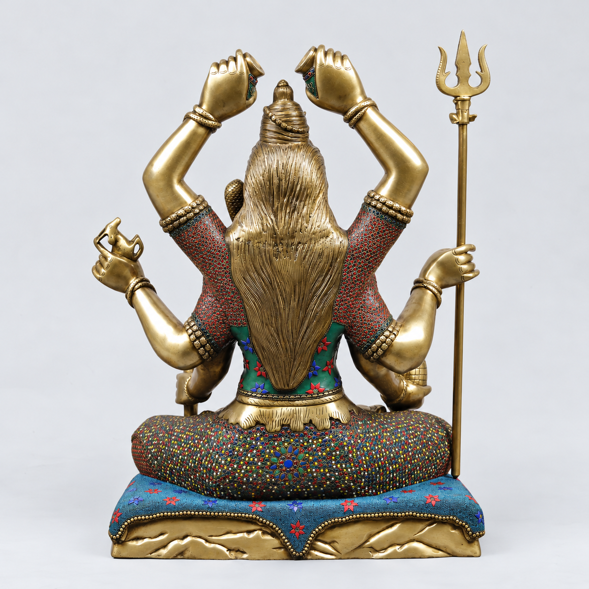 Brassaura® Lord Shiva Seated Meditation Idol with Multi-Color Meenakari Finish | Pure Superfine Brass Handcrafted Murti | Brass Statue for Home Temple, Pooja Room | Height 32 Inches | Weight 27.88 Kgs