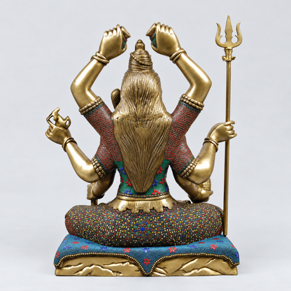 Brassaura® Lord Shiva Seated Meditation Idol with Multi-Color Meenakari Finish | Pure Superfine Brass Handcrafted Murti | Brass Statue for Home Temple, Pooja Room | Height 32 Inches | Weight 27.88 Kgs