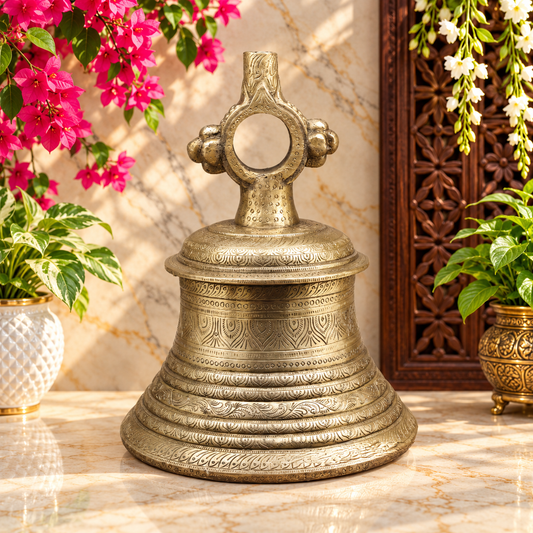 Brassaura® Traditional Engraved Temple Bell with Antique Brass Finish | Handcrafted Brass Décor | Height 23 Inches | Weight 41.140 Kgs