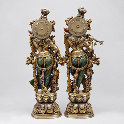 Brassaura® Radha Krishna Standing Idol Pair with Multi-Color Finish | Pure Superfine Brass Handcrafted Murti | Brass Statue for Home Temple, Pooja Room | Height 29.5 Inches | Weight 39.94 Kgs