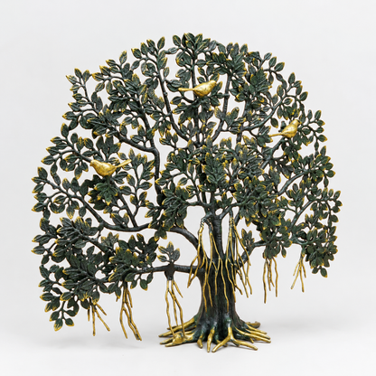 Brassaura® Tree of Life Sculpture with Golden Birds and Black & Golden Finish | Pure Superfine Brass Handcrafted Murti | Brass Statue for Home Temple, Pooja Room | Height 26.5 Inches | Weight 14.84 Kgs