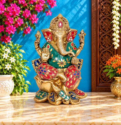 ब्रासोरा® वृंदावन वेणुगोपाल कृष्ण पीतल की प्रतिमा मोर के साथ | एंटीक नीला और सुनहरा रंग | ऊँचाई 20 इंच