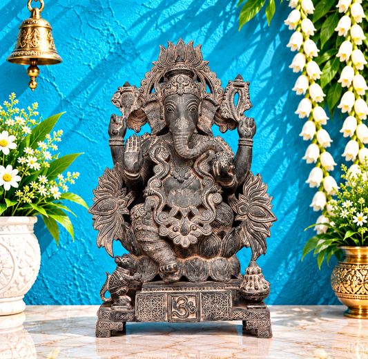 Brassaura® Vintage Lord Ganesha Brass Statue with Antique Finish | Remover of Obstacles & Bestower of Prosperity | Height 25.4 Inches & Weight 34 Kgs