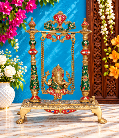 Brassaura® Brass Ganesha Swing Idol Statue | Height 16.5 Inches Weight: 6.250 kgs