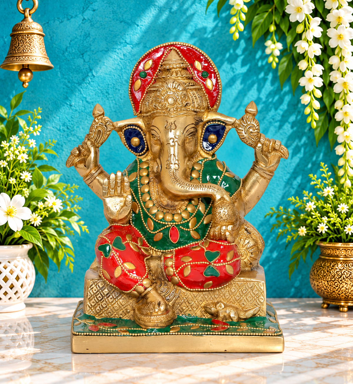 ब्रासोरा® वृंदावन वेणुगोपाल कृष्ण पीतल की प्रतिमा मोर के साथ | एंटीक नीला और सुनहरा रंग | ऊँचाई 20 इंच