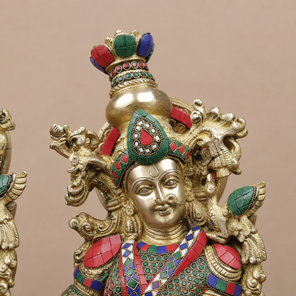 ब्रासोरा® वृंदावन वेणुगोपाल कृष्ण पीतल की प्रतिमा मोर के साथ | एंटीक नीला और सुनहरा रंग | ऊँचाई 20 इंच