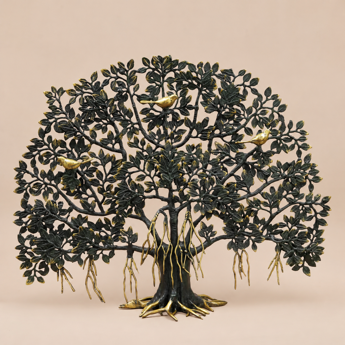 Brassaura® Tree of Life Sculpture with Golden Birds and Black & Golden Finish | Pure Superfine Brass Handcrafted Murti | Brass Statue for Home Temple, Pooja Room | Height 26.5 Inches | Weight 14.84 Kgs