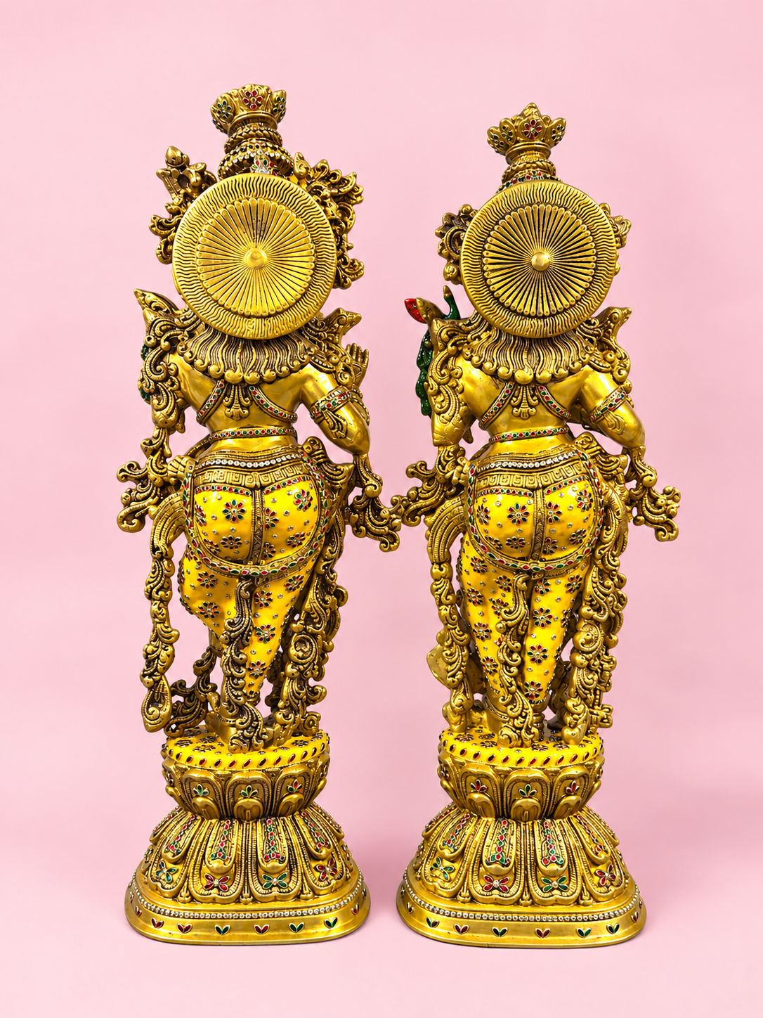 Brassaura® Radha Krishna Standing Idol Pair with Antique Brass Finish with Inlay Detailing | Pure Superfine Brass Handcrafted Murti | Brass Statue for Home Temple, Pooja Room | Height 30 Inches | Weight 35 Kgs