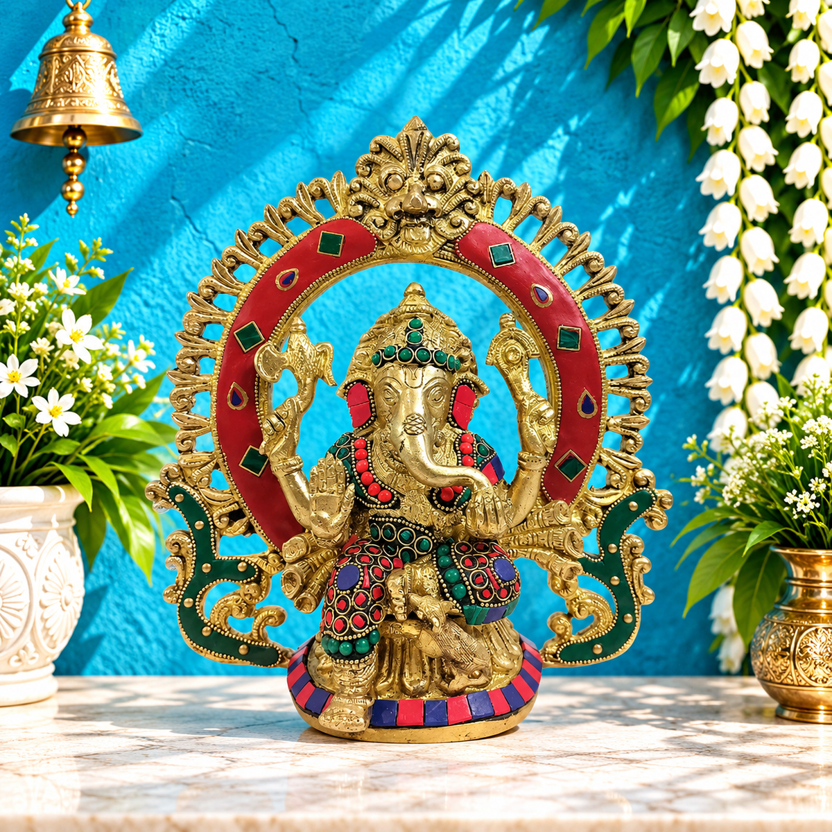 ब्रासोरा® वृंदावन वेणुगोपाल कृष्ण पीतल की प्रतिमा मोर के साथ | एंटीक नीला और सुनहरा रंग | ऊँचाई 20 इंच
