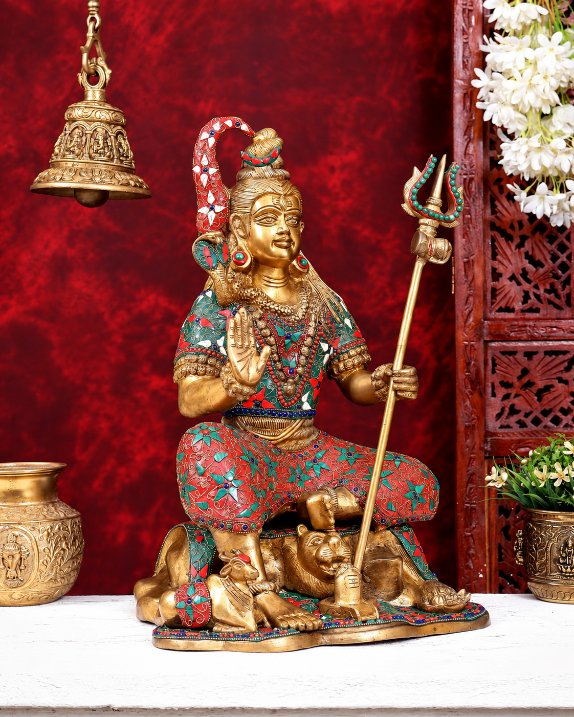 Brassaura® Lord Shiva Seated Idol  | Pure Superfine Brass Handcrafted Murti | Brass Statue for Home Temple, Pooja Room | Height 18 Inches | Weight 18 Kgs