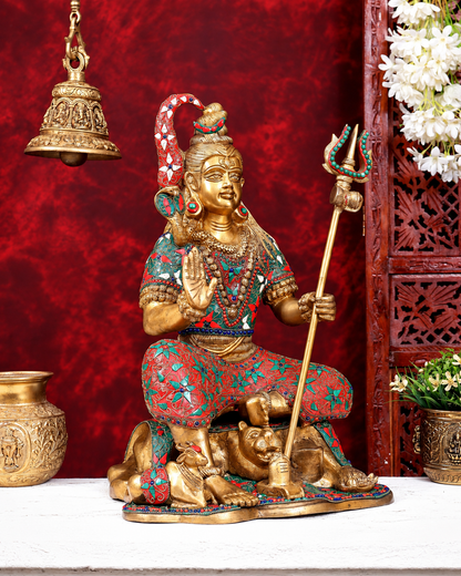 Brassaura® Lord Shiva Seated Idol  | Pure Superfine Brass Handcrafted Murti | Brass Statue for Home Temple, Pooja Room | Height 18 Inches | Weight 18 Kgs