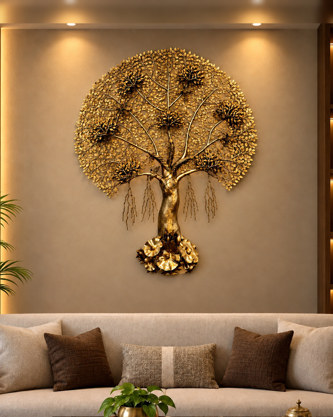 Brassaura® Kalpavriksha Tree Of Life Wall Hanging with Golden Finish | Pure Superfine Brass Handcrafted Murti | Brass Statue for Home Temple, Pooja Room | Height 62 Inches | Weight 40 Kgs
