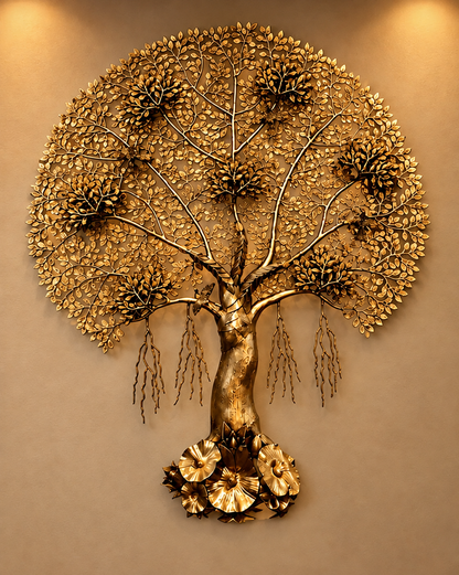Brassaura® Kalpavriksha Tree Of Life Wall Hanging with Golden Finish | Pure Superfine Brass Handcrafted Murti | Brass Statue for Home Temple, Pooja Room | Height 62 Inches | Weight 40 Kgs