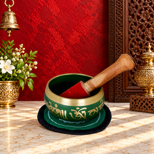 Brassaura® Brass Tibetan Buddhist OM Singing Bowl | Height 4.5 CM | Weight: 250 Grams