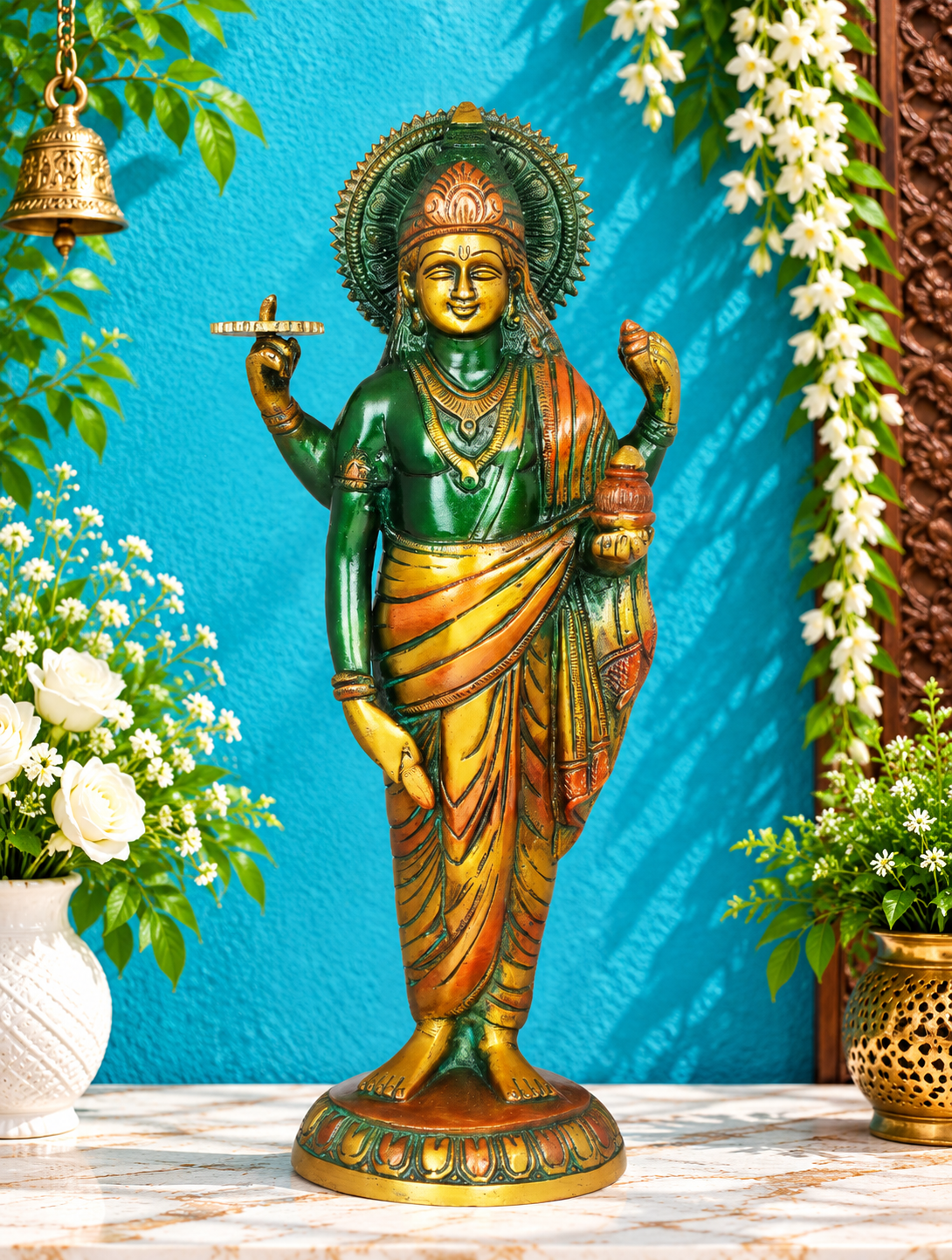 Brassaura® Lord Dhanvantri Statue | Brass Statue | Height 11.2 Inches & Weight 2.40 kgs