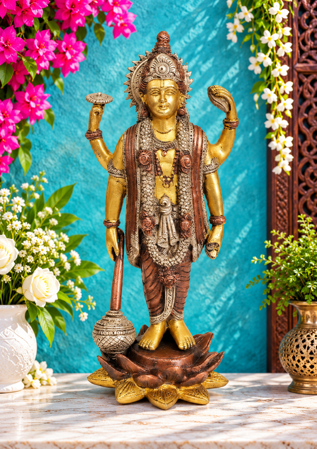 Brassaura® Lord Vishnu Statue | Pure Brass | Height 8 Inches & Weight 1.30 kgs