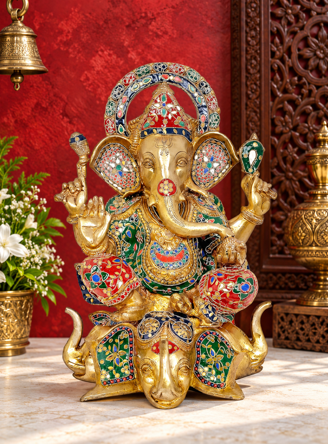 Brassaura® Brass Ganesha Ganpati Statue Idol (Lotus Base) | Height 17 Inches| Weight: 15.8 kgs