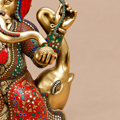ब्रासोरा® वृंदावन वेणुगोपाल कृष्ण पीतल की प्रतिमा मोर के साथ | एंटीक नीला और सुनहरा रंग | ऊँचाई 20 इंच
