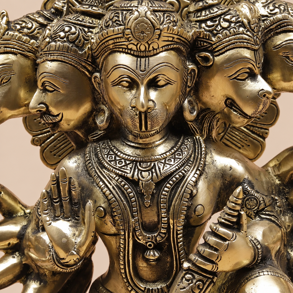 Brassaura® Panchmukhi Hanuman Seated Idol with Antique Brass Finish | Pure Superfine Brass Handcrafted Murti | Brass Statue for Home Temple, Pooja Room | Height 11 Inches | Weight 5.98 Kgs