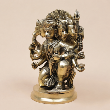 Brassaura® Panchmukhi Hanuman Seated Idol with Antique Brass Finish | Pure Superfine Brass Handcrafted Murti | Brass Statue for Home Temple, Pooja Room | Height 11 Inches | Weight 5.98 Kgs