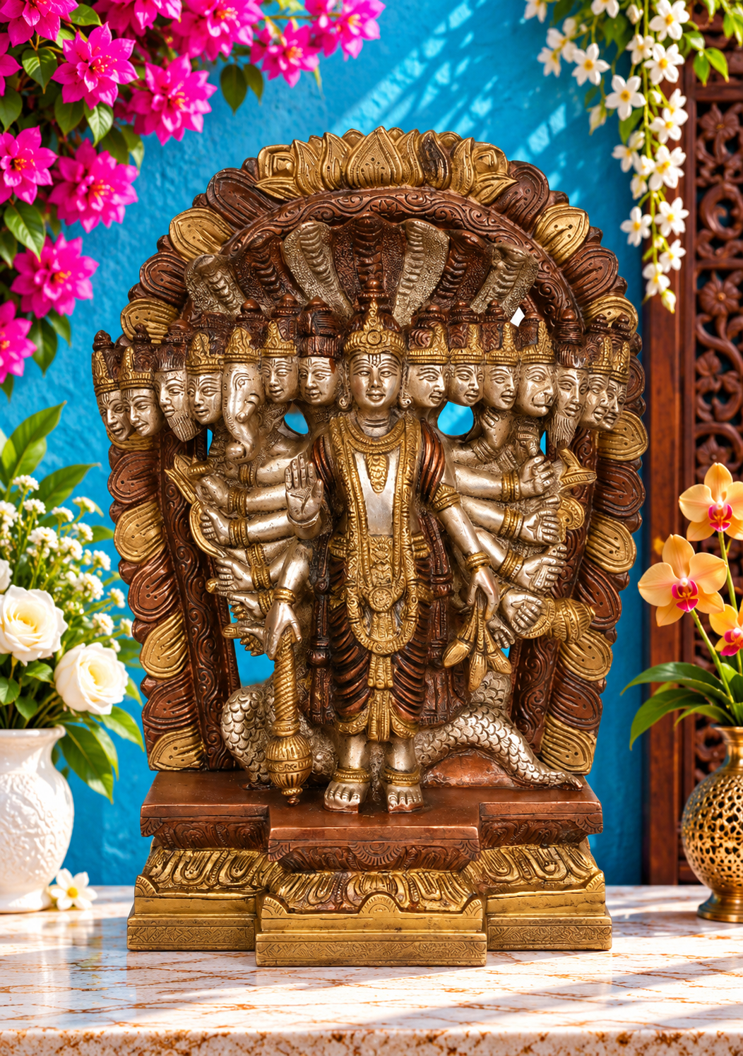 ब्रासुर® विश्वरूप विष्णु मूर्ति | शुद्ध पीतल | ऊँचाई 11 इंच व वज़न 5.50 किलोग्राम