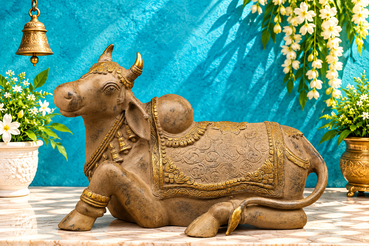 Brassaura® Brass Nandi Bull Idol | Sacred Nandi Maharaj Statue with Traditional Ornamental Detailing | Premium Brass Sculpture for Home Temple, Spiritual Décor & Gifting | 20 Inches | 19.1 Kg