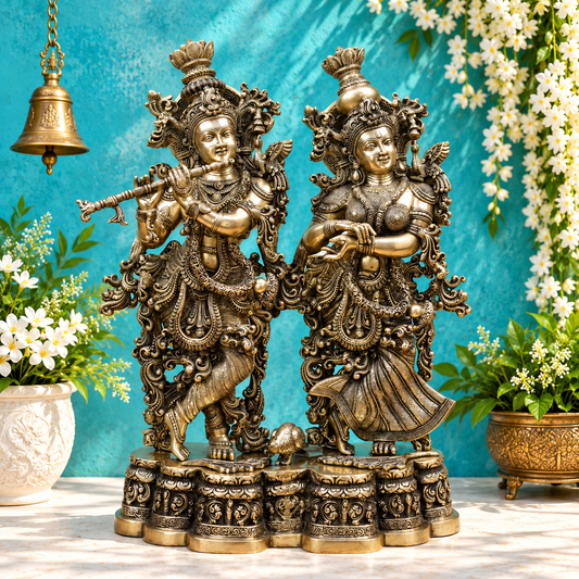 Brassaura® Radha Krishna Standing Idol with Antique Brass Finish | Pure Superfine Brass Handcrafted Murti | Brass Statue for Home Temple, Pooja Room | Height 27 Inches | Weight 45.88 Kgs