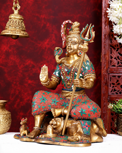 Brassaura® Lord Shiva Seated Idol  | Pure Superfine Brass Handcrafted Murti | Brass Statue for Home Temple, Pooja Room | Height 18 Inches | Weight 18 Kgs