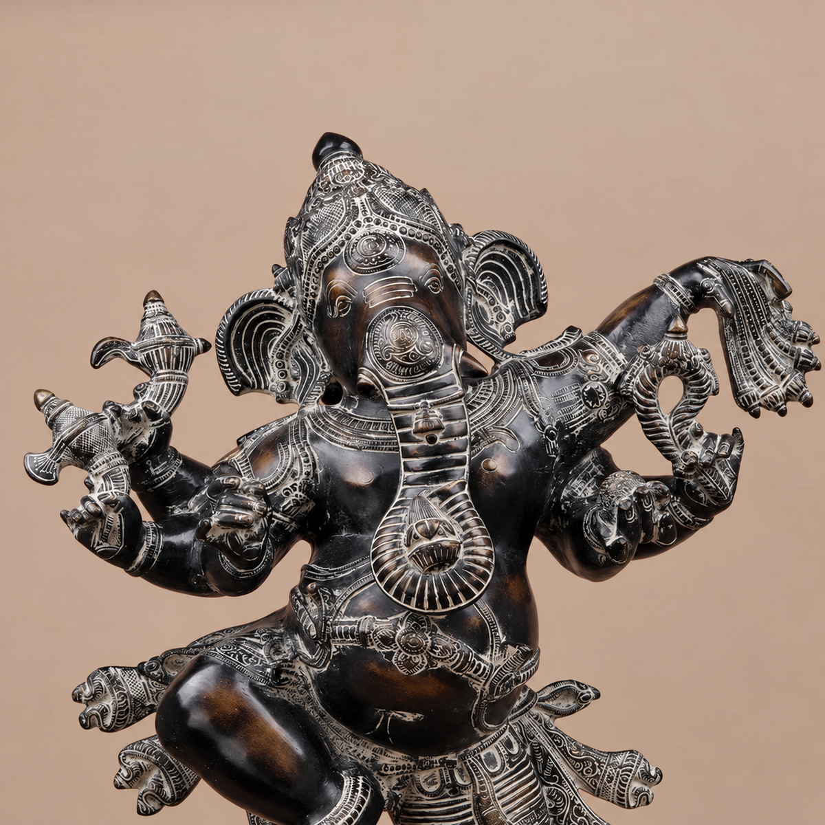 Brassaura® Dancing Ganesha Idol with Black & Silver Antique Finish | Pure Superfine Brass Handcrafted Murti | Brass Statue for Home Temple, Pooja Room | Height 30 Inches | Weight 34.24 Kgs