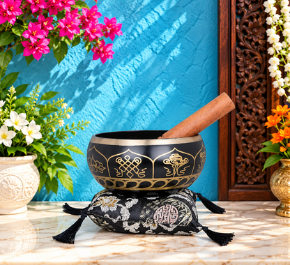 Brassaura® Brass Tibetan Buddhist Black Singing Bowl | Height 2.95 Inches | Weight: 900 Grams