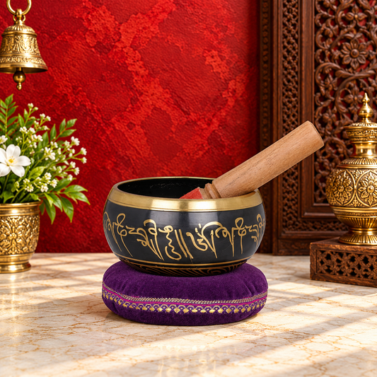 Brassaura® Brass Tibetan Buddhist Singing Bowl | Height 7 CM | Weight: 700 Grams