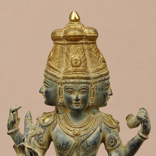Brassaura® Lord Brahma Seated Idol with Antique Golden Finish | Pure Superfine Brass Handcrafted Murti | Brass Statue for Home Temple, Pooja Room | Height 16 Inches | Weight 7.6 Kgs