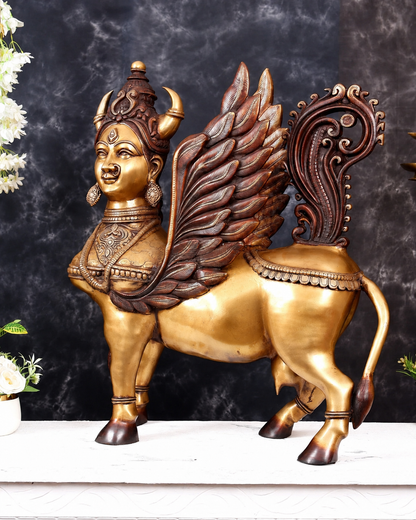 Brassaura® Standing Kamadhenu Cow Goddess Sculpture with Ornate Wings | Pure Superfine Brass Handcrafted Murti | Brass Statue for Home Temple, Pooja Room | Height 30 Inches | Weight 56 Kgs