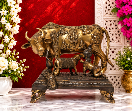 Brassaura® Brass Cow & Baby Statue | Height 12.01 Inches & Weight 14.21 kg