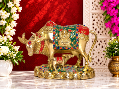 ब्रासोरा® वृंदावन वेणुगोपाल कृष्ण पीतल की प्रतिमा मोर के साथ | एंटीक नीला और सुनहरा रंग | ऊँचाई 20 इंच