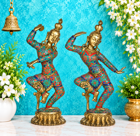 Brassaura® Shiva–Parvati Tandava & Lasya Pair | Brass with Intricate Inlay Work | Height 16.5 Inches (Shiva) & 16 Inches (Parvati) | Weight 8.76 kgs