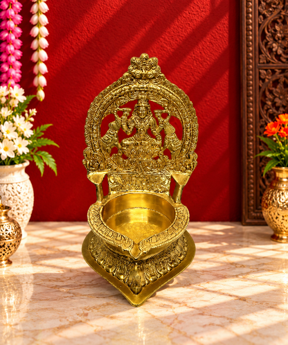 Brassaura™ Brass Diya with Stand – Height 11.8 Inches & Weight 4 Kgs | Home & Puja Décor