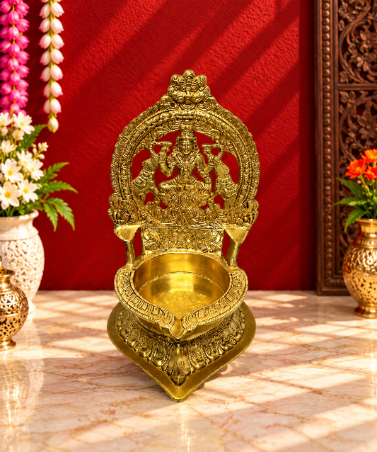 Brassaura™ Brass Diya with Stand – Height 11.8 Inches & Weight 4 Kgs | Home & Puja Décor