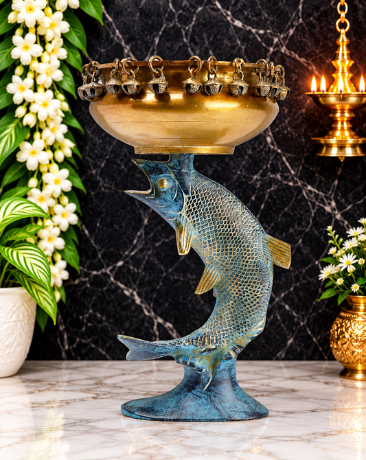 Brassaura® Brass Fish Urli | Pure Superfine Brass Handcrafted Murti | Brass Statue for Home Temple, Pooja Room | Height 11 Inches | Weight 2.45 Kgs
