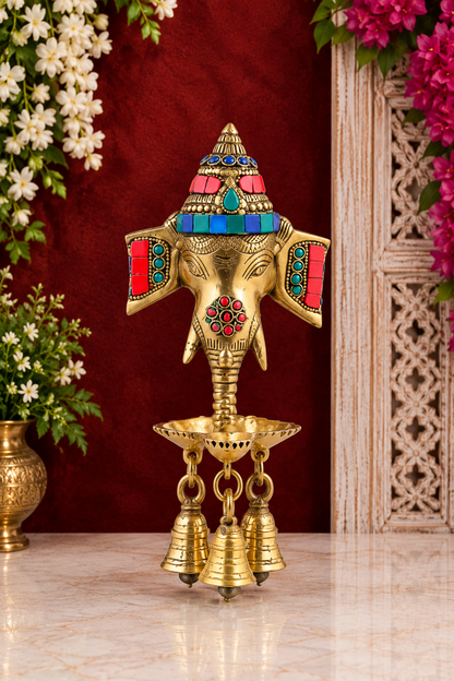 Brassaura® Handcrafted PU Wall Hanging with Colorful Stones | Pure Superfine Brass Handcrafted Murti | Brass Statue for Home Temple, Pooja Room | Height 9.5 Inches | Weight 1.2 Kgs