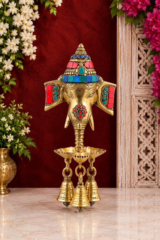 Brassaura® Handcrafted PU Wall Hanging with Colorful Stones | Pure Superfine Brass Handcrafted Murti | Brass Statue for Home Temple, Pooja Room | Height 9.5 Inches | Weight 1.2 Kgs